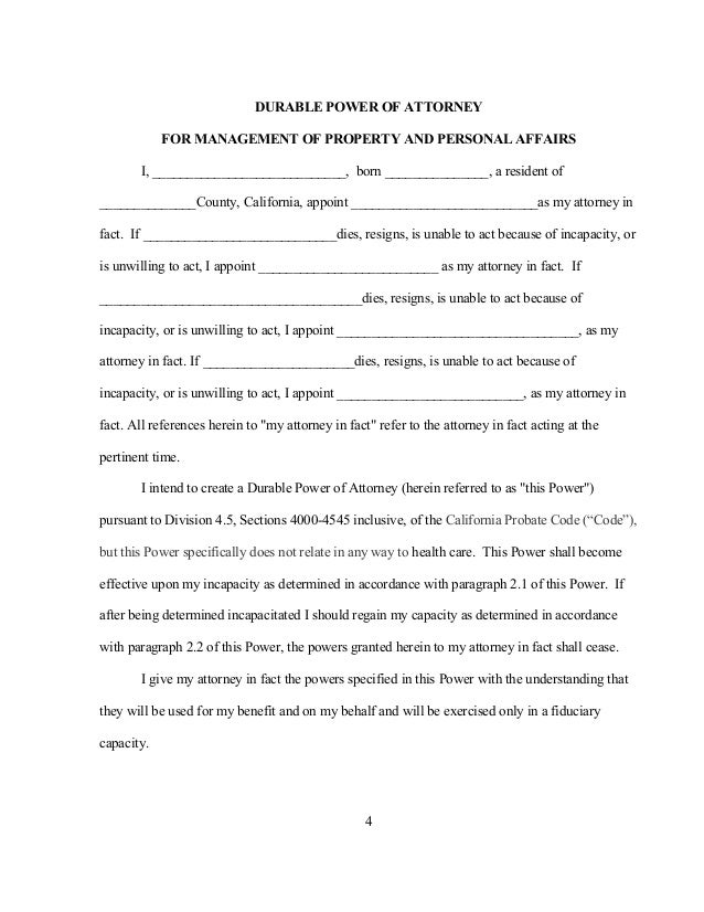 durable power of attorney for finances california
