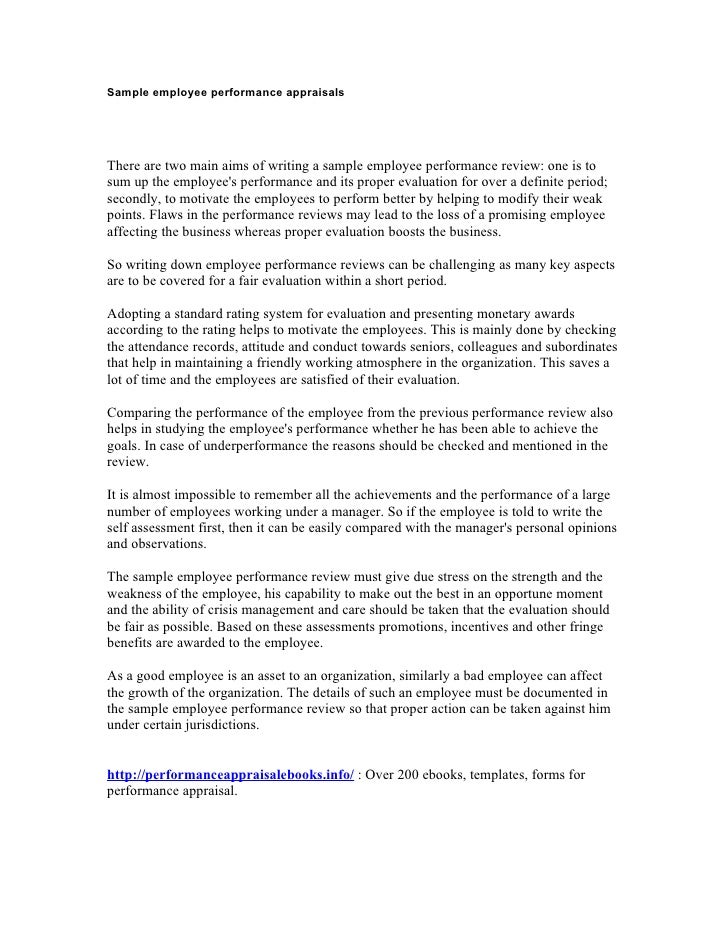 sample employee performance appraisals write up samples for employees