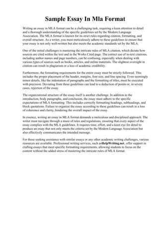 Sample Essay In Mla Format. MLA essay example | PDF | Illegal Drugs ...