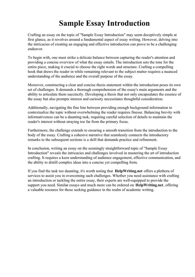 Sample Essay Introduction | PDF
