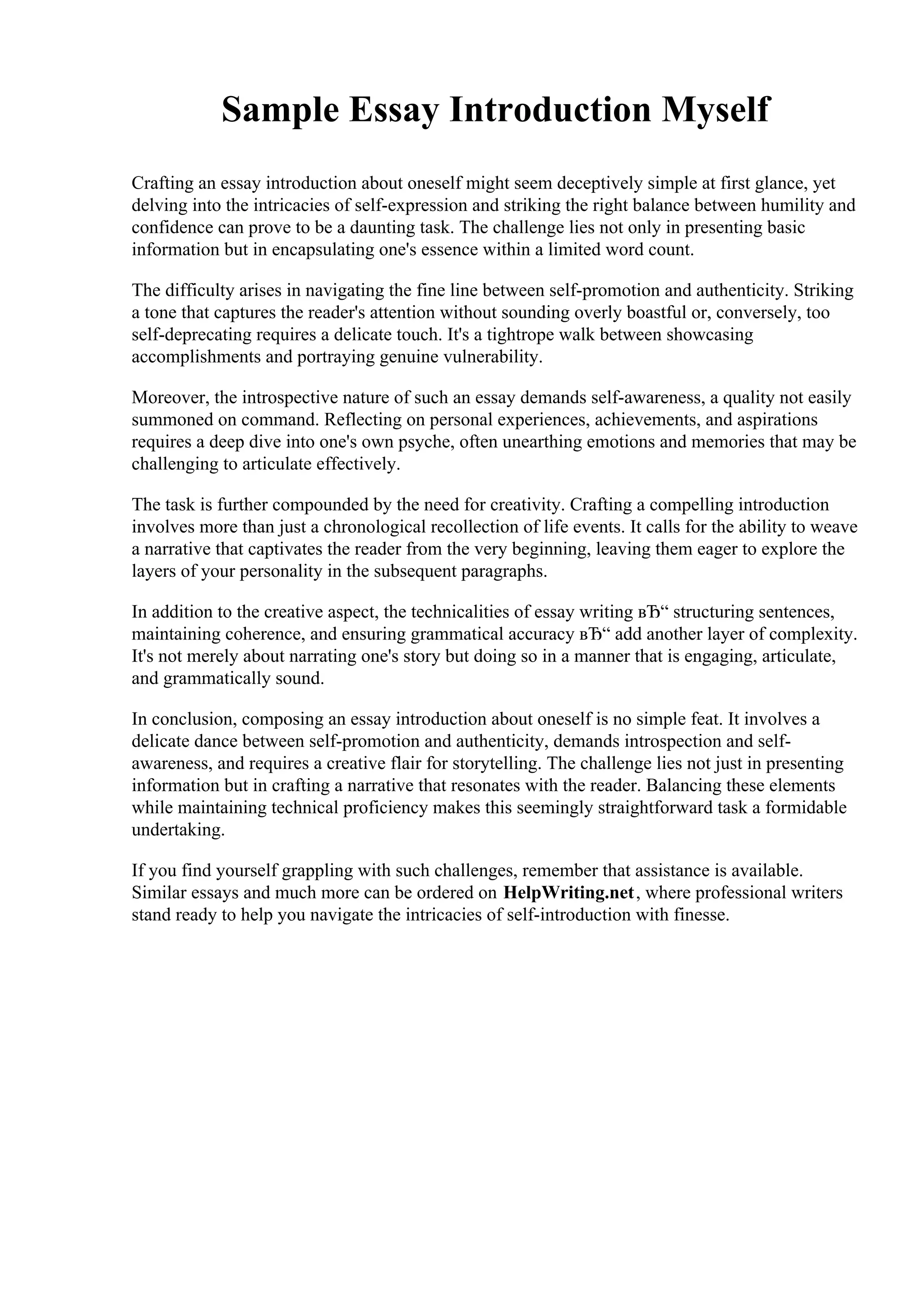 Sample Essay Introduction Myself.pdf | Freelance Writing | Content ...