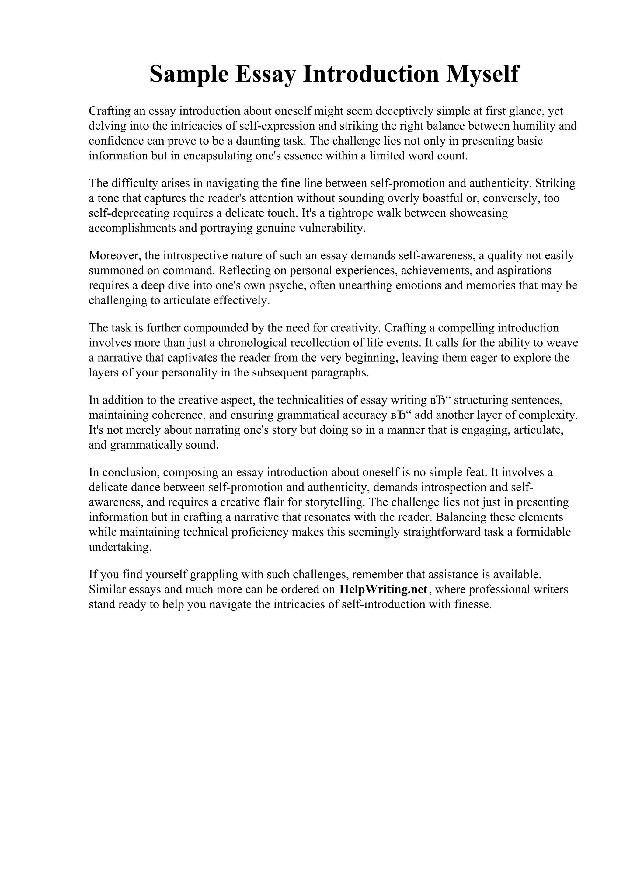 Sample Essay Introduction Myself. Essay Introduction Myself - Do You ...