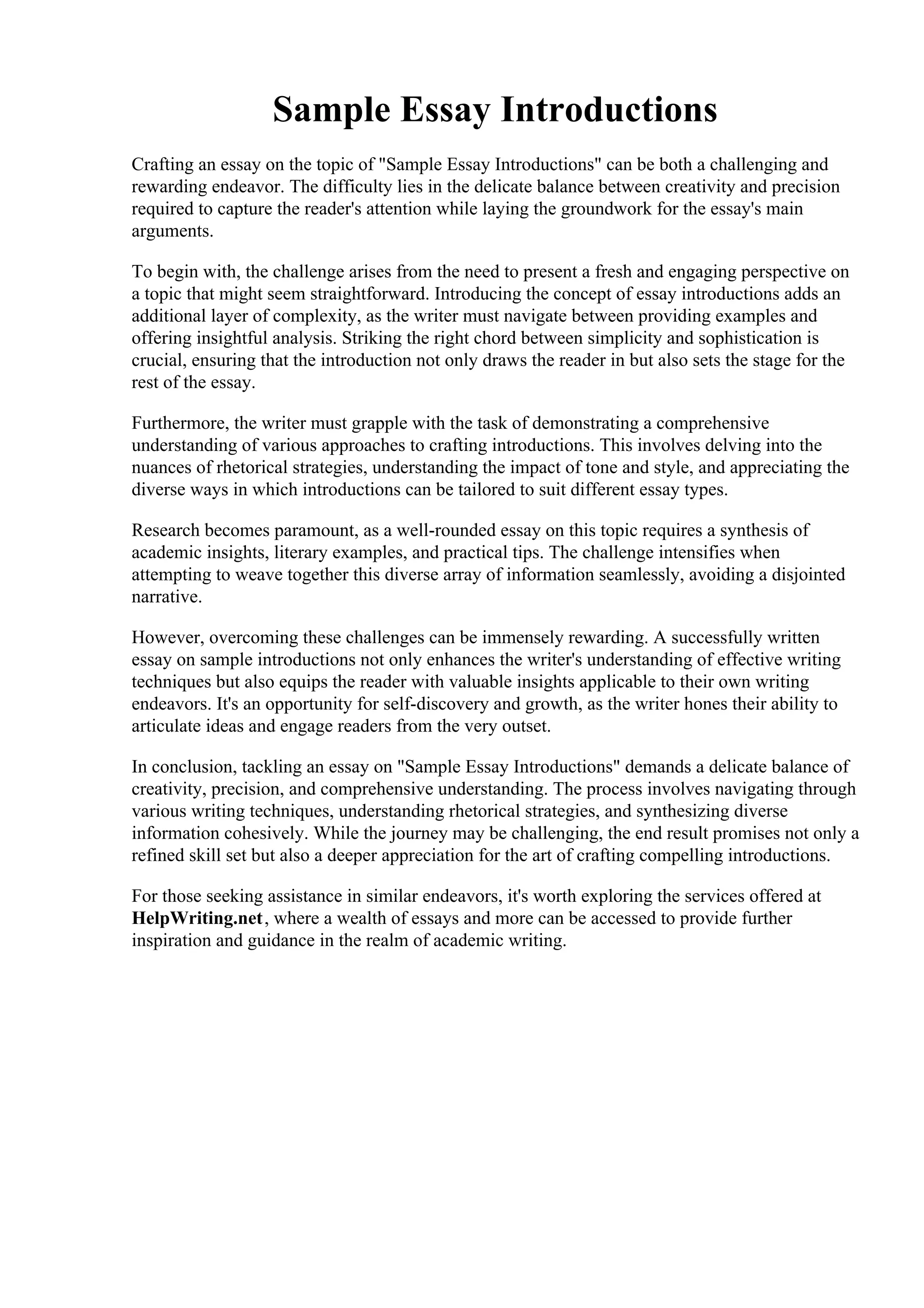 Sample Essay Introductions | PDF
