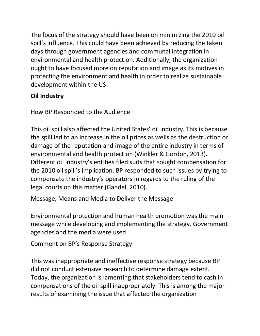 Sample essay on bp oil spill