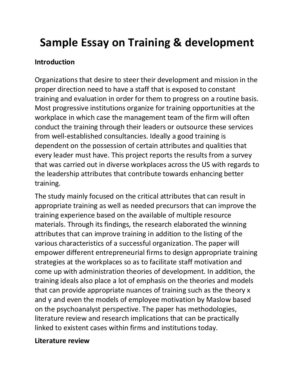essay about training experience