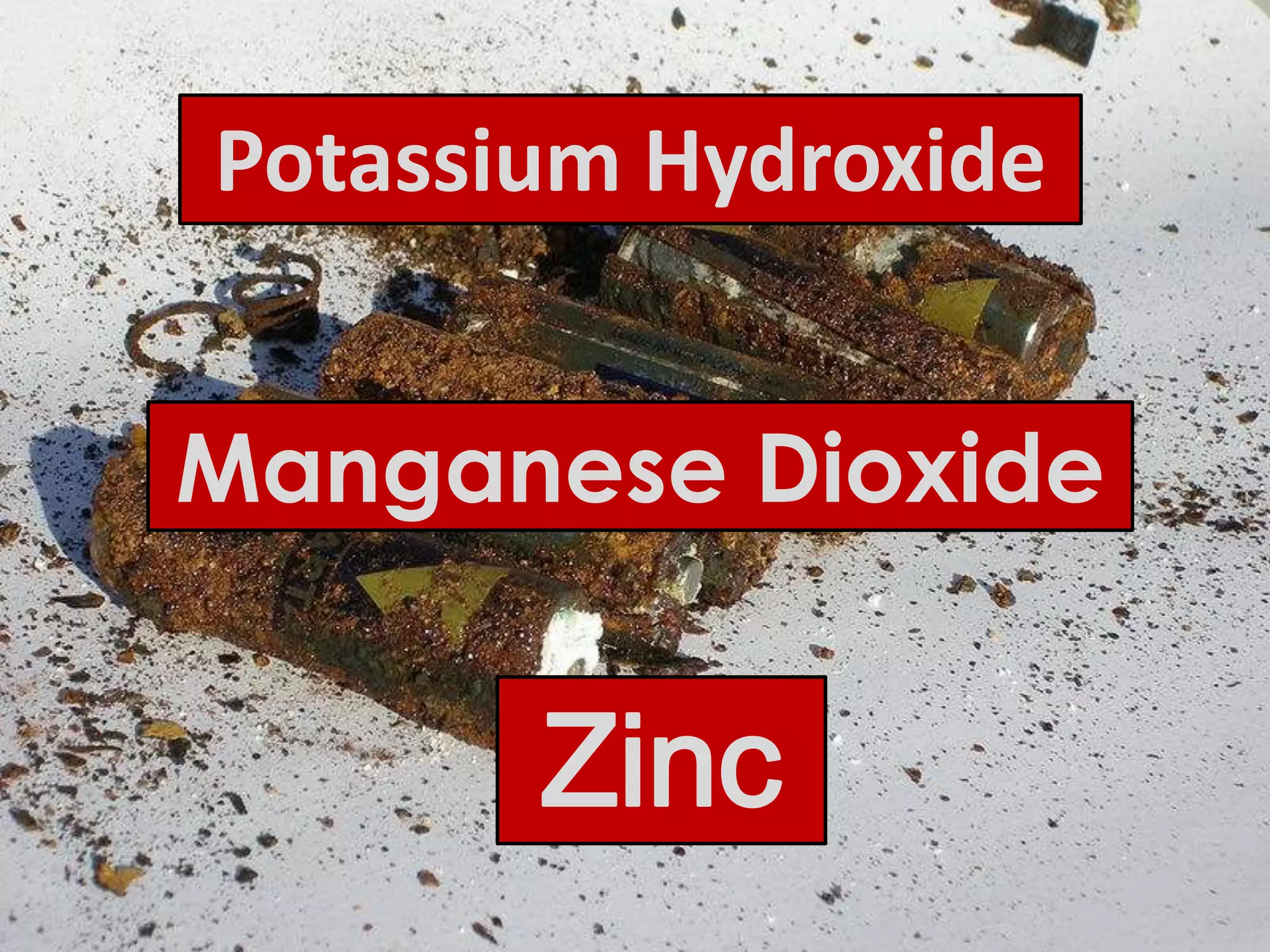 Potassium Hydroxide


Manganese Dioxide


       Zinc
 