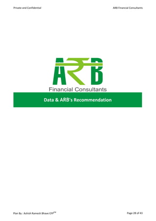 Private and Confidential                                 ARB Financial Consultants




                           Data & ARB's Recommendation




Plan By : Ashish Ramesh Bhave CFPCM                                 Page 28 of 43
 