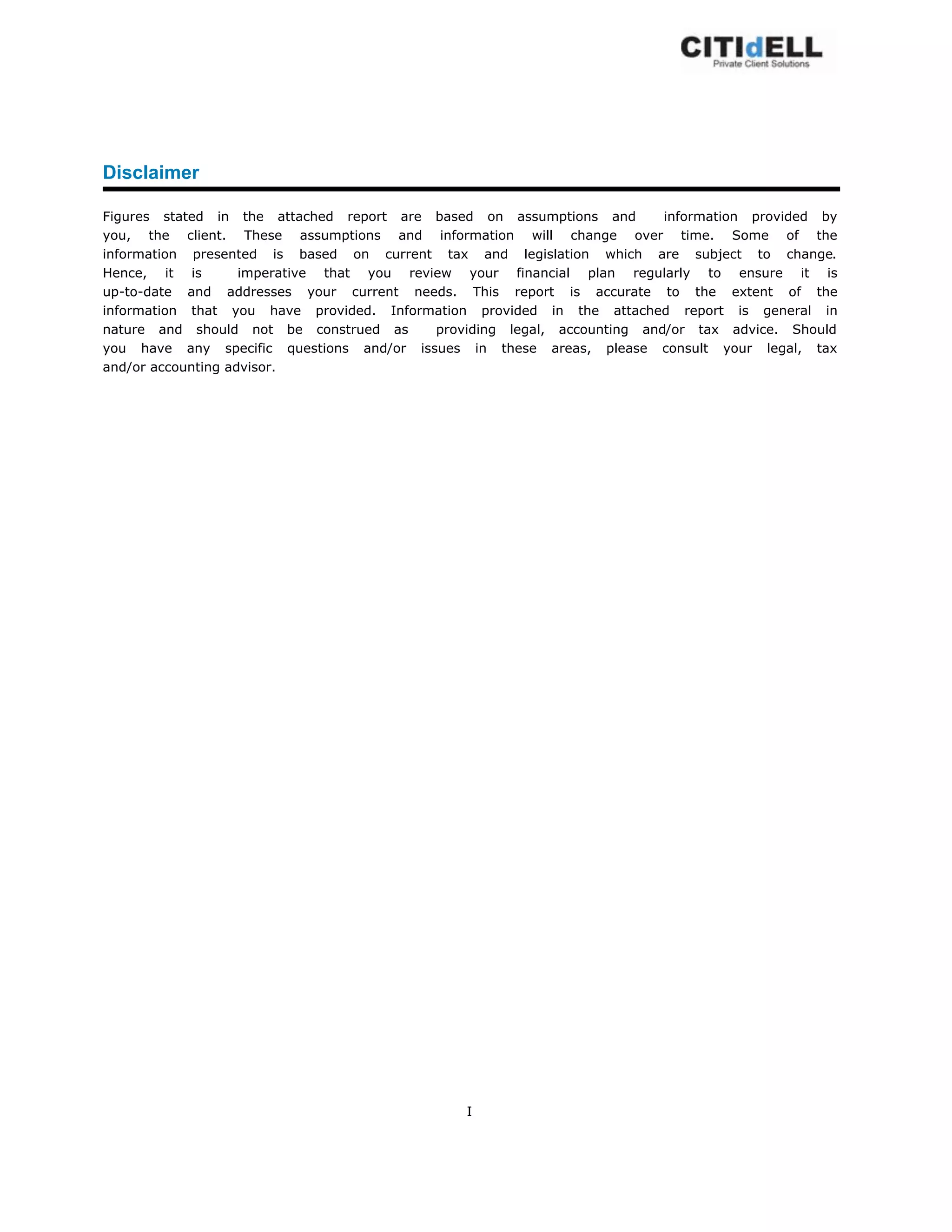 Sample financial planning recommendation from citidell | PDF