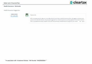 Sample Financial Plan of Rahul Jain - ClearTax | PDF