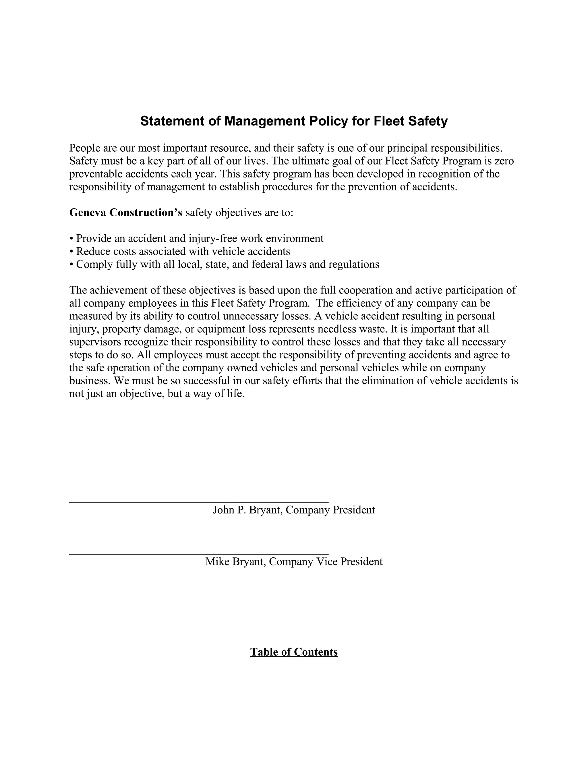 Sample Fleet Safety Program