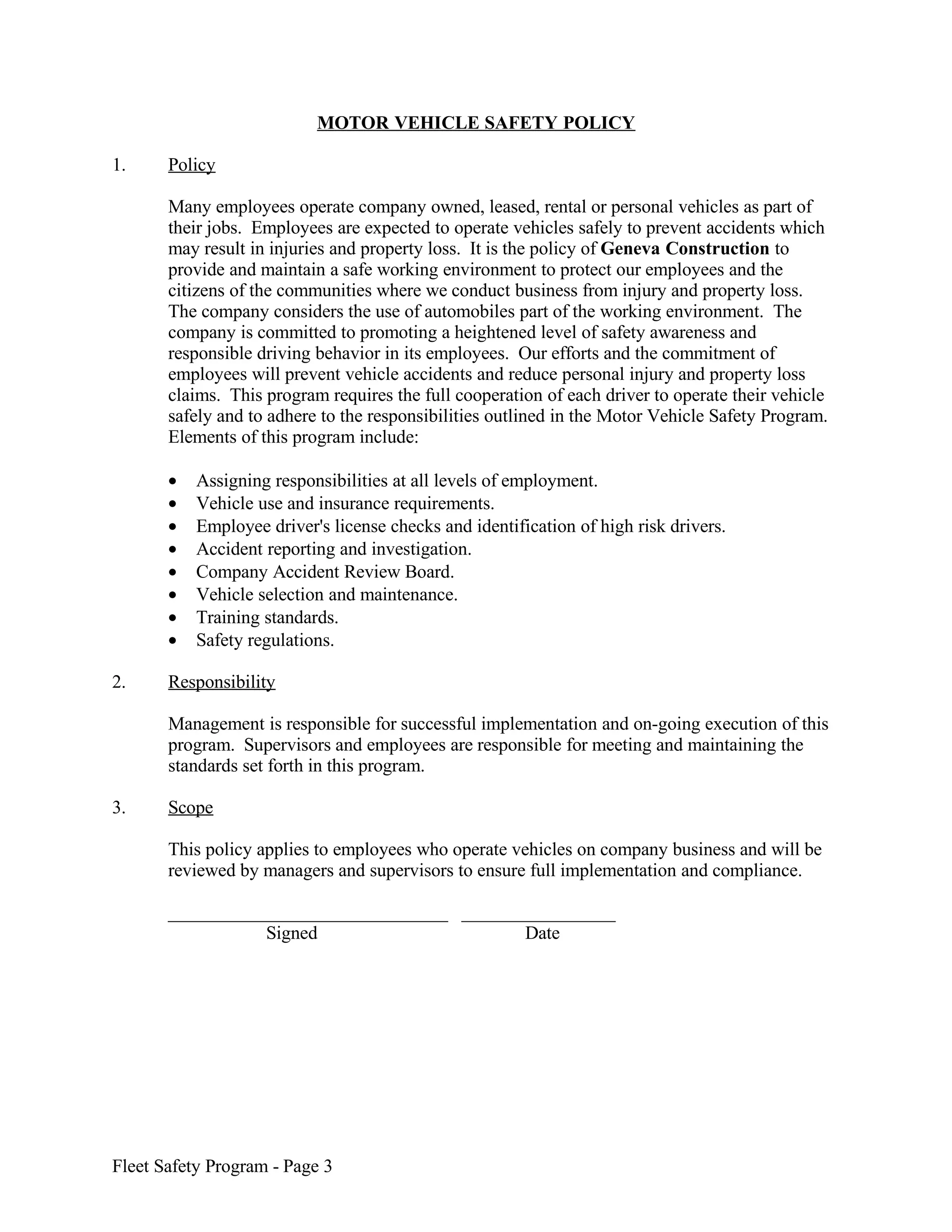 Sample Fleet Safety Program