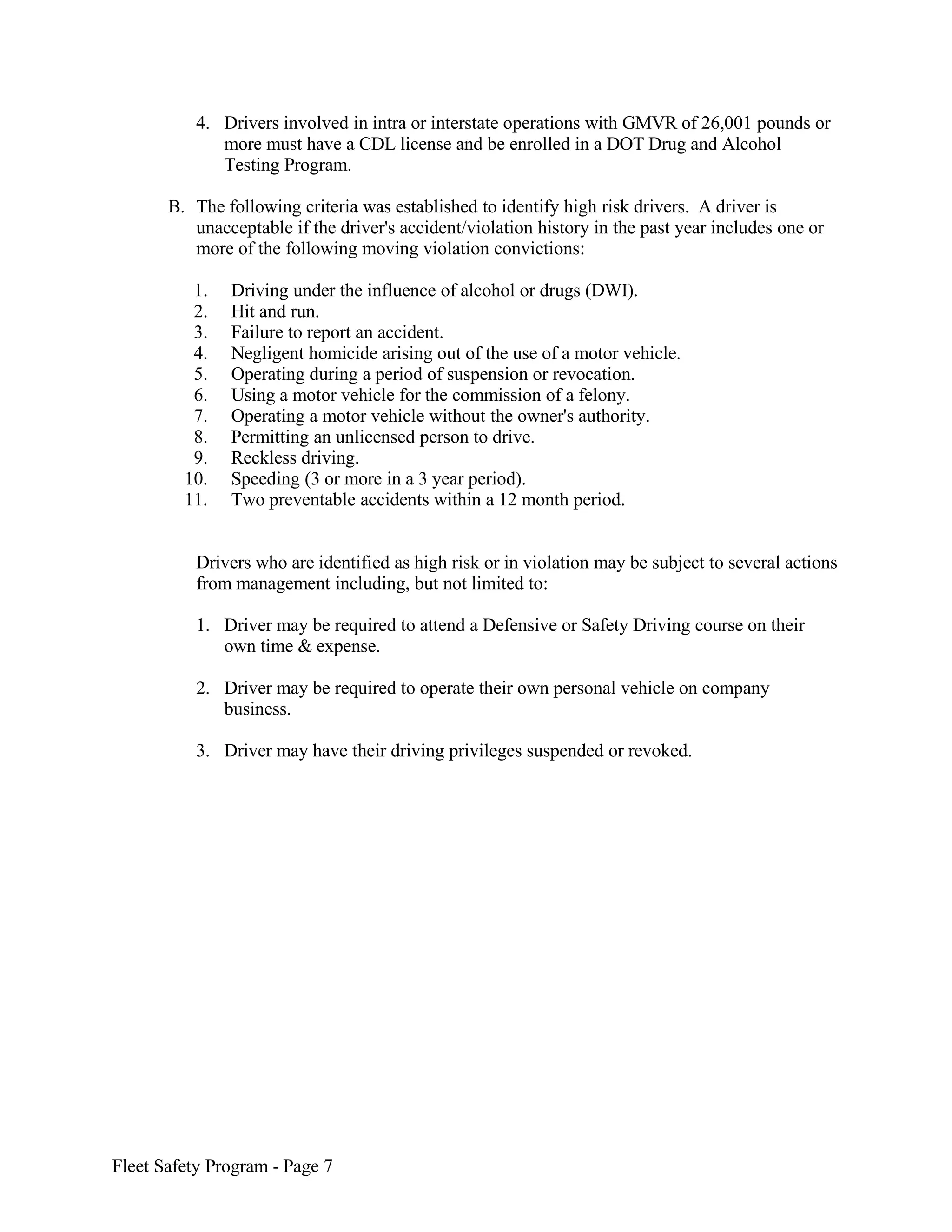 Sample Fleet Safety Program