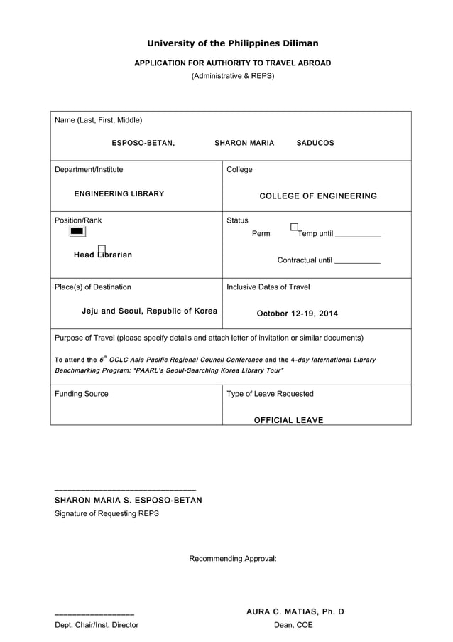 Sample form request for travel authority PDF