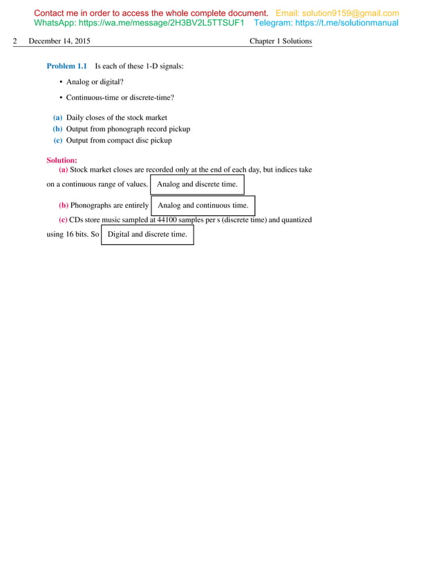 Solution Manual Engineering Signals and Systems by Ulaby & Yagle | PDF ...