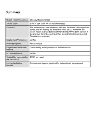 Example Been Verified Report Example Tenantify Sample Verification Report | PDF