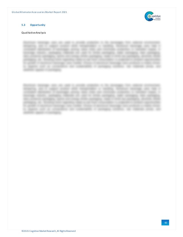 ©2021 Cognitive Market Research,All Rights Reserved
GlobalAlternator Accessories Market Report 2021
60
5.3 Opportunity
QualitativeAnalysis
 