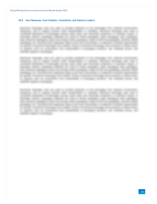 GlobalMilitaryCommunicationSystems Market Report 2022
18
6
28.2 Key Takeaways from Analysts, Consultants, and Industry Leaders
 