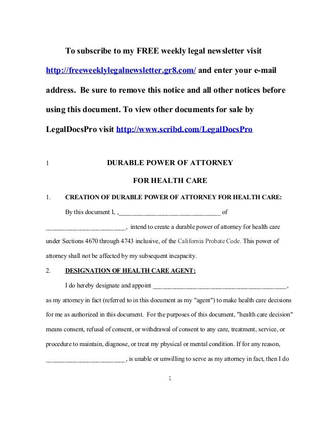 durable power of attorney template