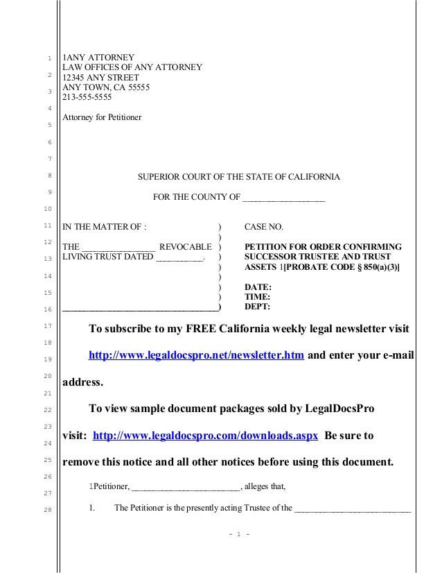 sample heggstad petition for california heggstad petition form