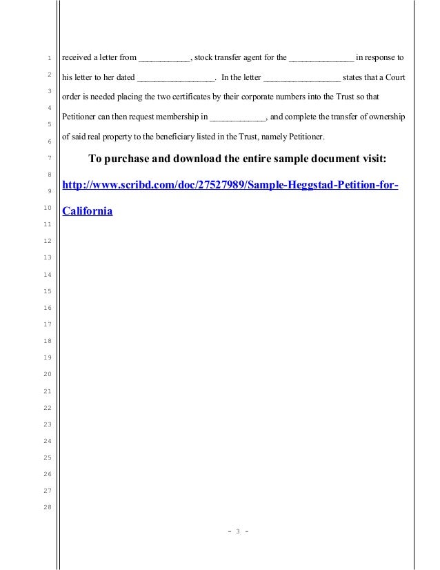 sample heggstad petition for california heggstad petition form