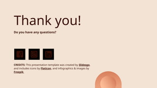 CREDITS: This presentation template was created by Slidesgo,
and includes icons by Flaticon, and infographics & images by
Freepik
Thank you!
Do you have any questions?
 