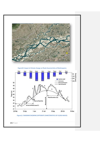 14 | P a g e 
Figure10: Impact of climate change on flood characteristics of Brahmaputra 
Figure11: DIAGRAM SHOWING DIFFERENT CHARCTERISTICS OF FLOOD WAVES  