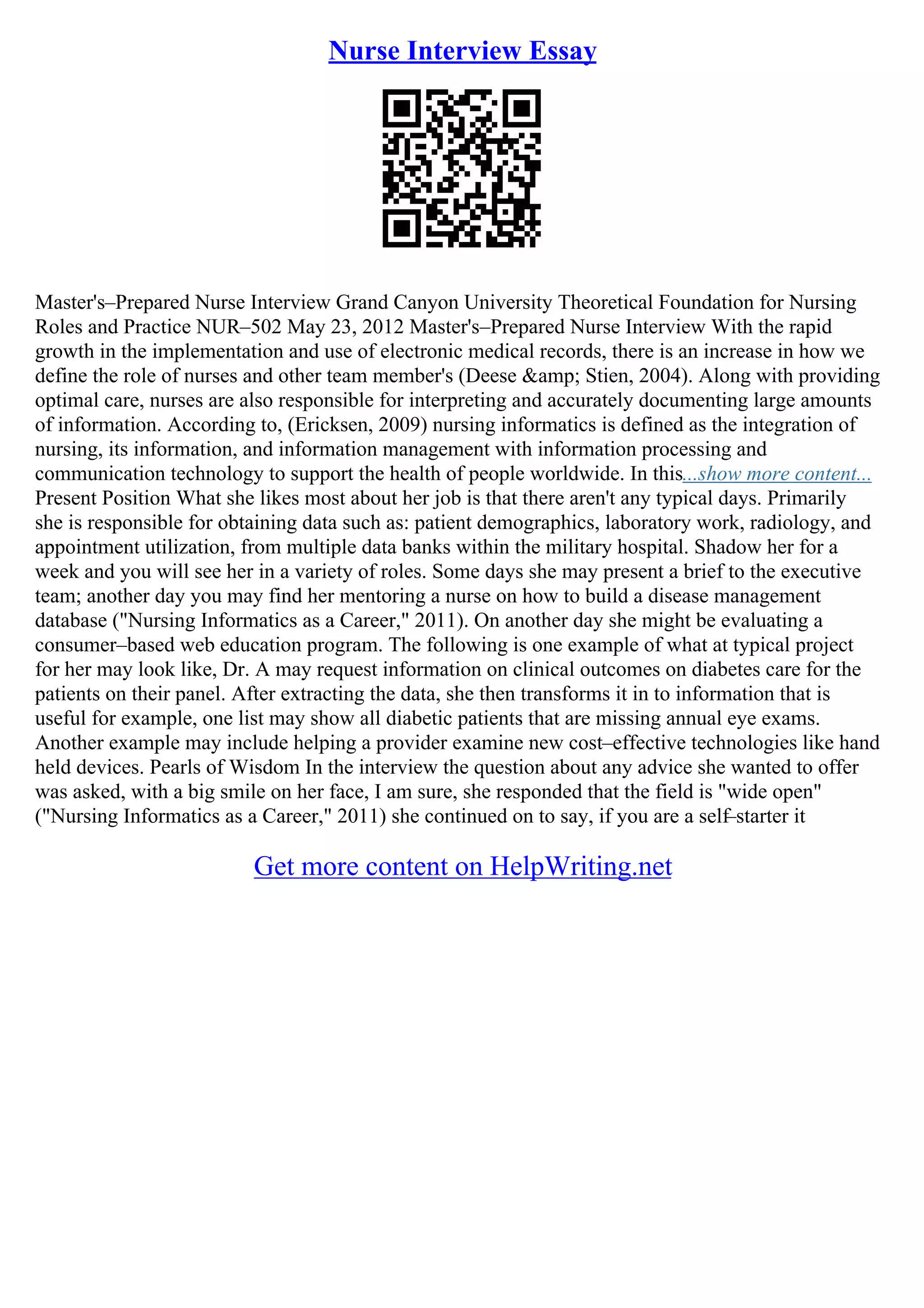 Sample Interview Essays | PDF