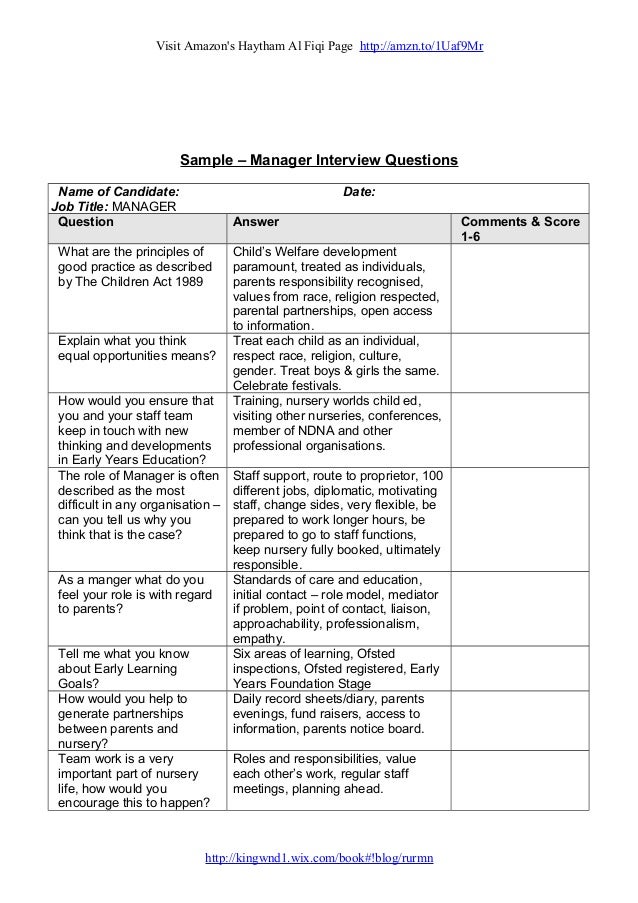 Sample - Nursery Assistant – Interview Questions