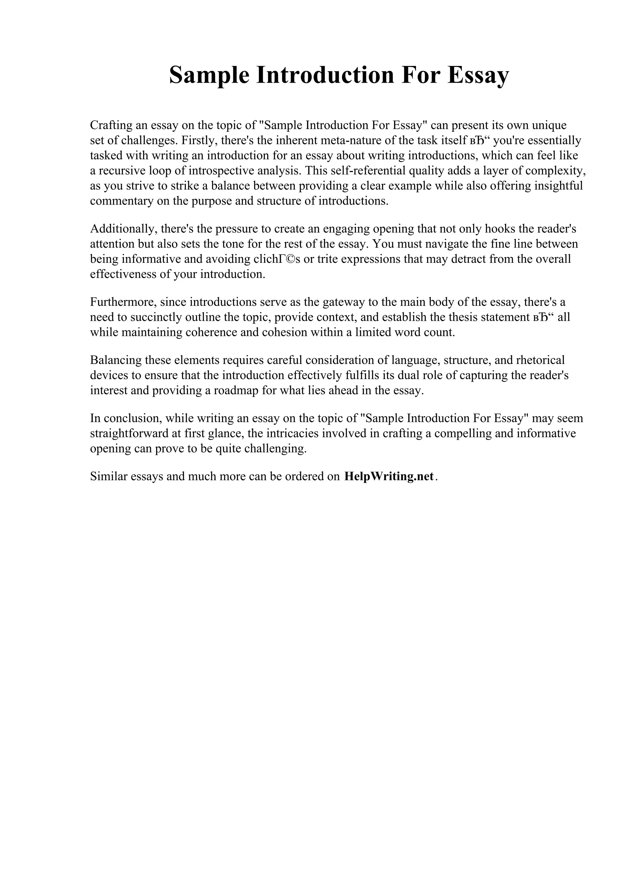Sample introduction for essay pdf