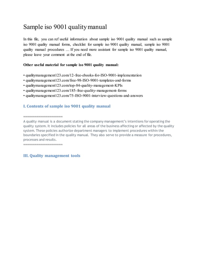 Iso 9001 Handbook.pdf Sample iso 9001 quality manual | PDF