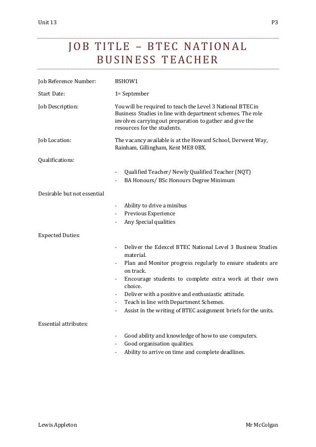 sample job description