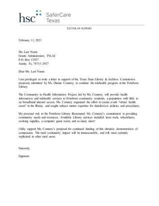 BTSL 2021: Grant Writing: Sample letter of support | PDF