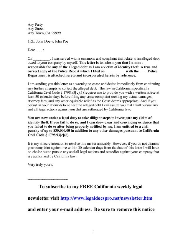 letter to creditor