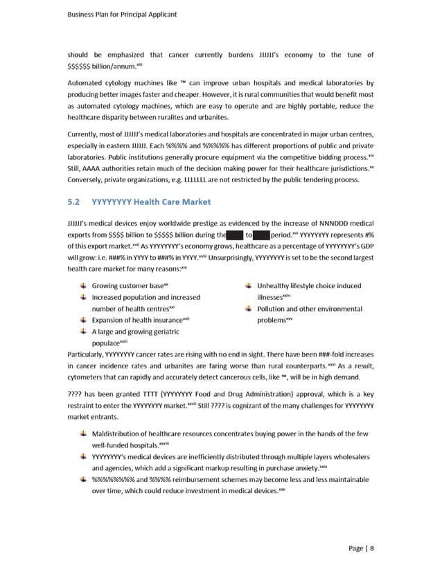 Medical Device Business Plan Sample Redacted PDF
