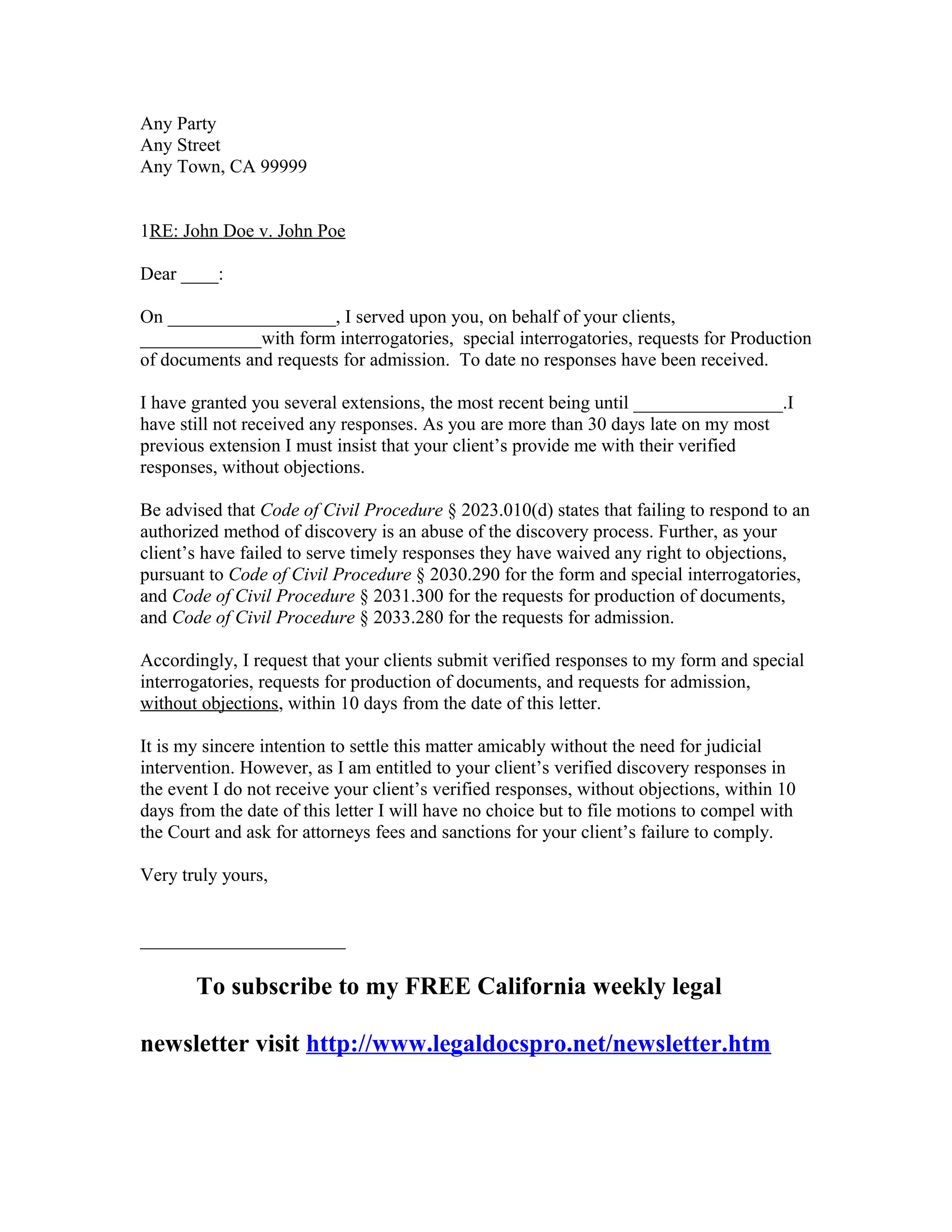 Sample california meet and confer letter pdf