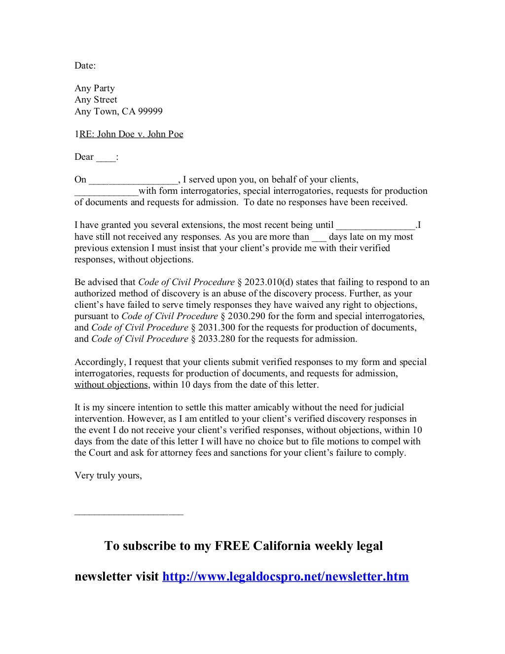 Sample California meet and confer letter