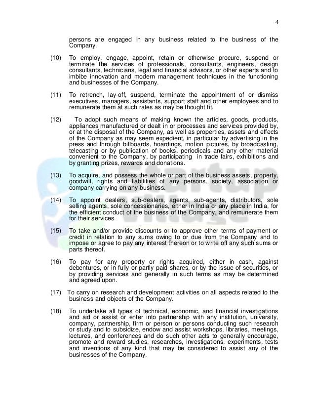 Sample Memorandum of Association (IT Firm)