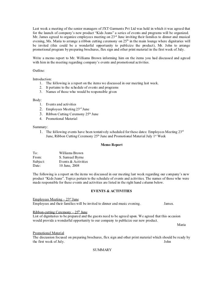 Sample memo report Formal Business Report Sample
