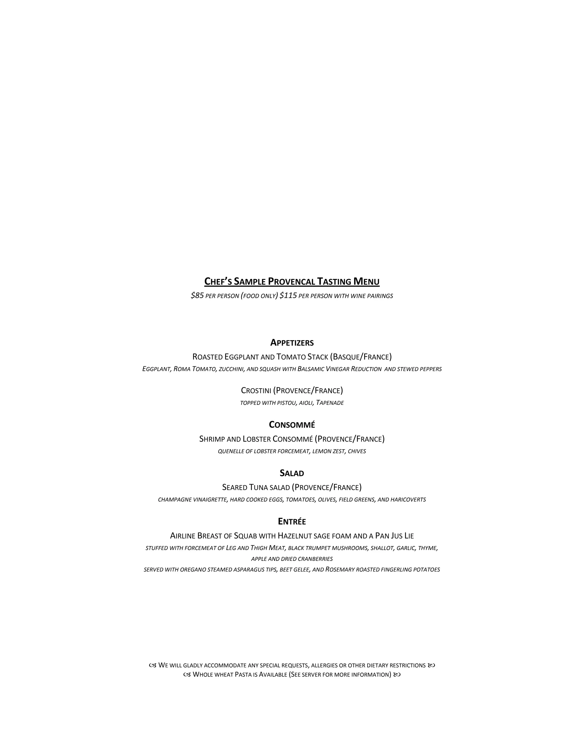 Sample Menus