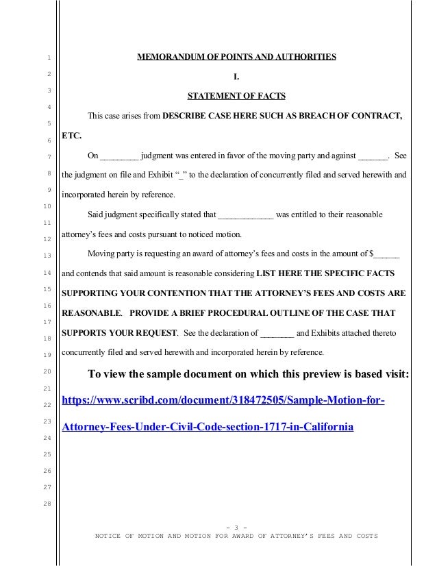 Sample motion for attorney fees in California