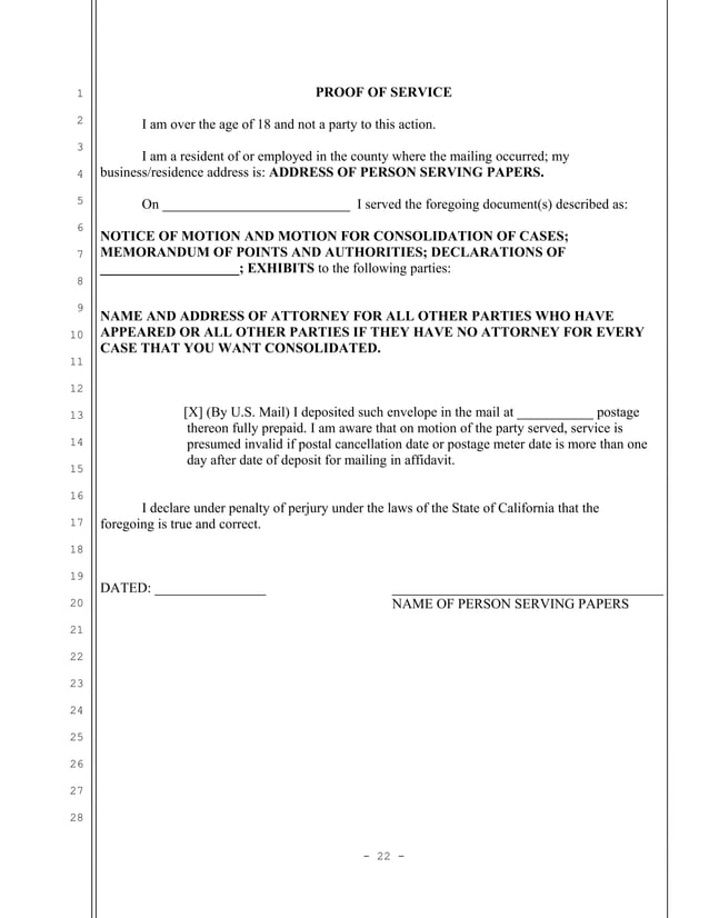 Sample motion for consolidation in unlawful detainer (eviction) in