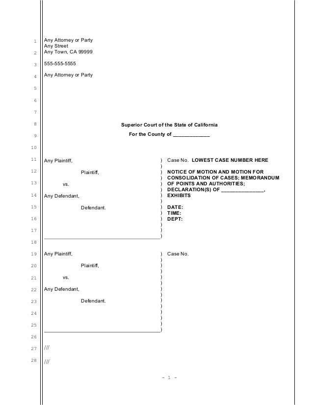 Sample motion for consolidation of cases in California