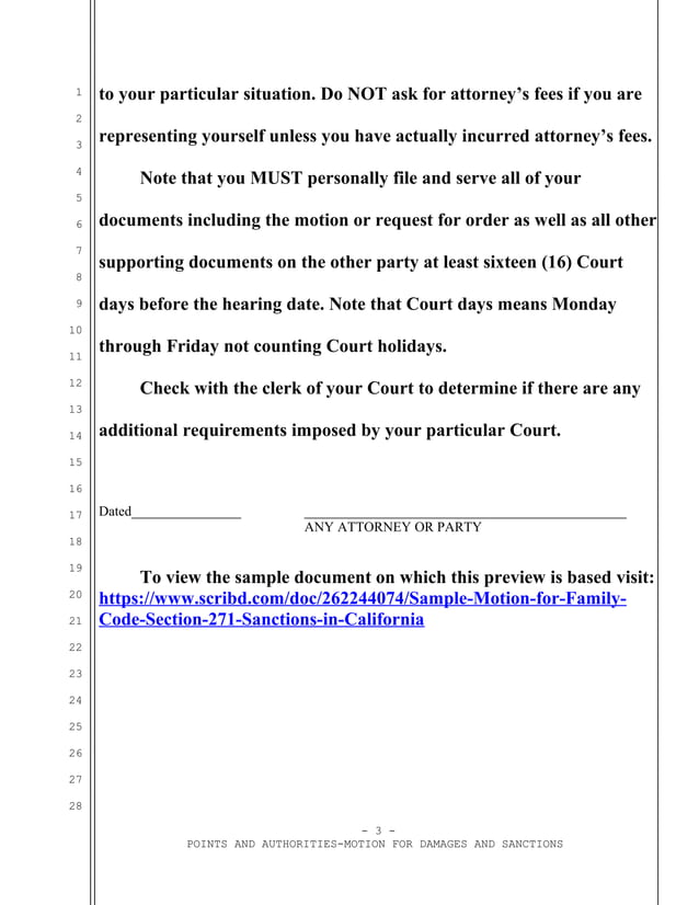 Sample motion for Family Code section 271 sanctions in California PDF