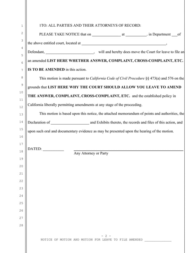 Sample California motion for leave to amend pleading