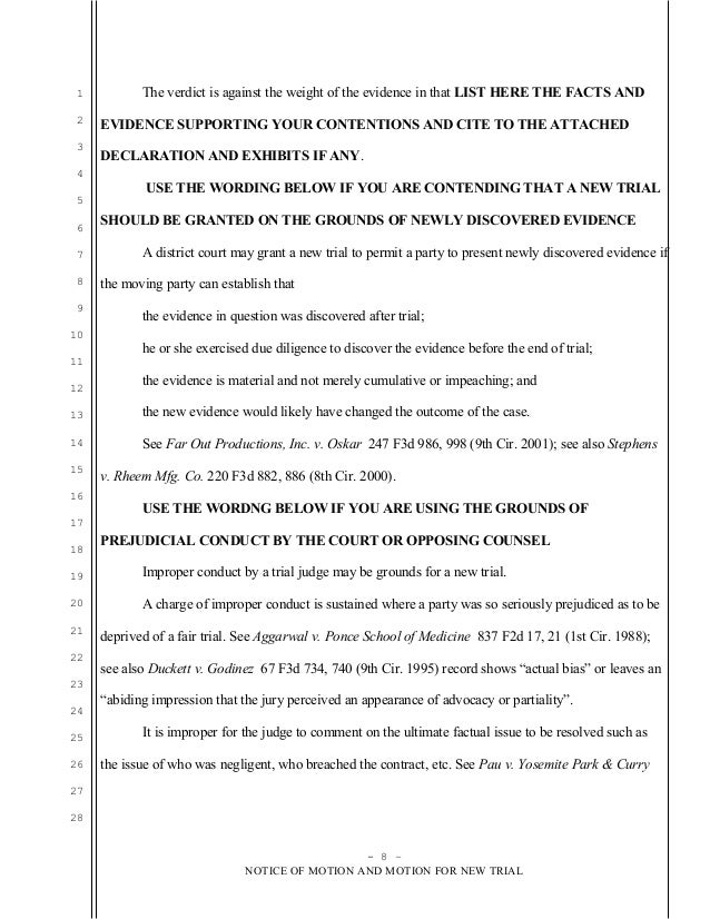 Sample Motion For New Trial In United States Bankruptcy Court