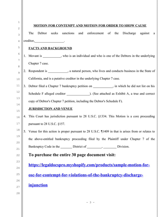 Sample motion for OSC for contempt for violations of the Bankruptcy