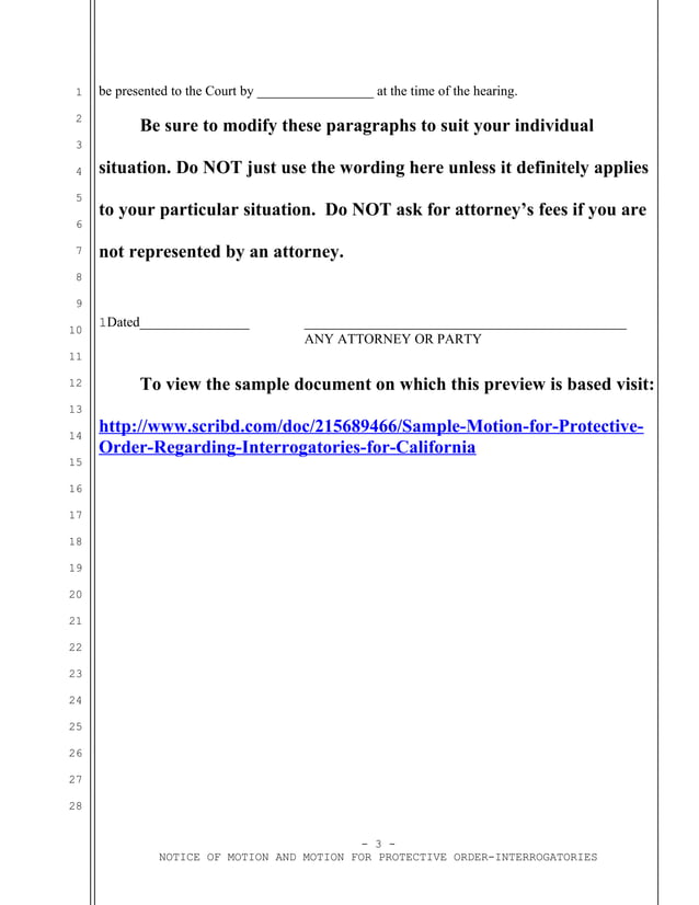 Sample california motion for protective order regarding interrogatories