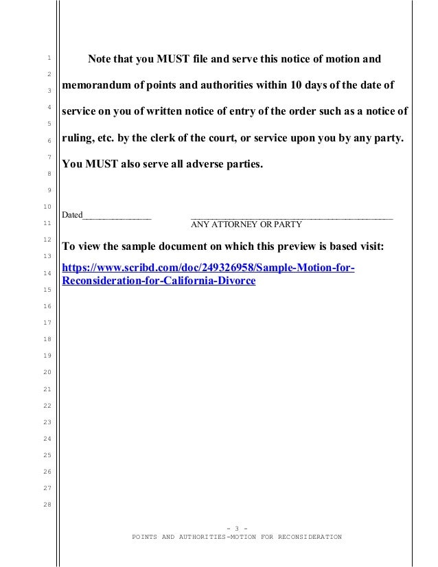 Sample Motion For Reconsideration