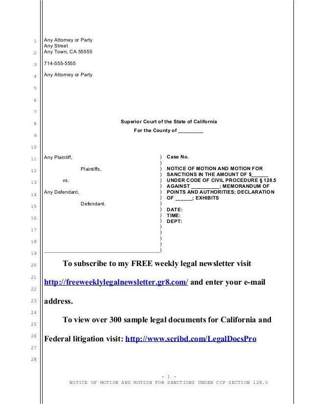 Sample motion for sanctions under Code of Civil Procedure section 128…