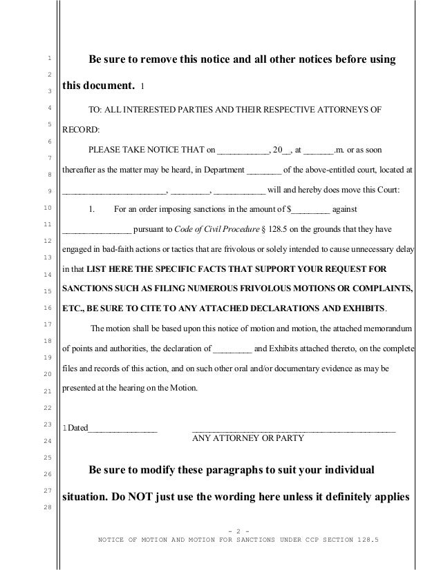 Sample motion for sanctions under Code of Civil Procedure section 128…